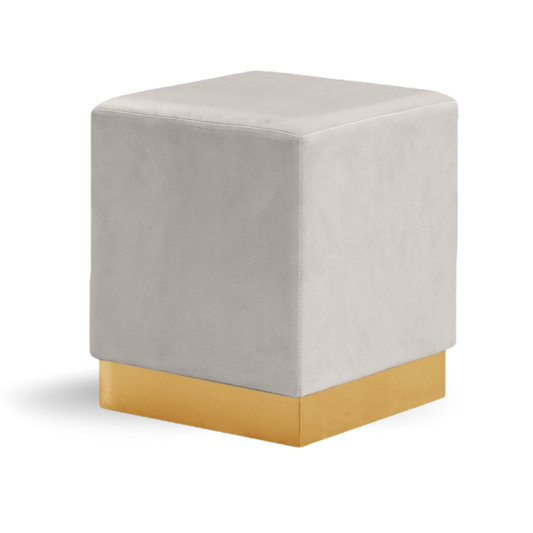 Dennis Ottoman Cube Ivory Velvet Gold Base| Event Rentals Dubai 