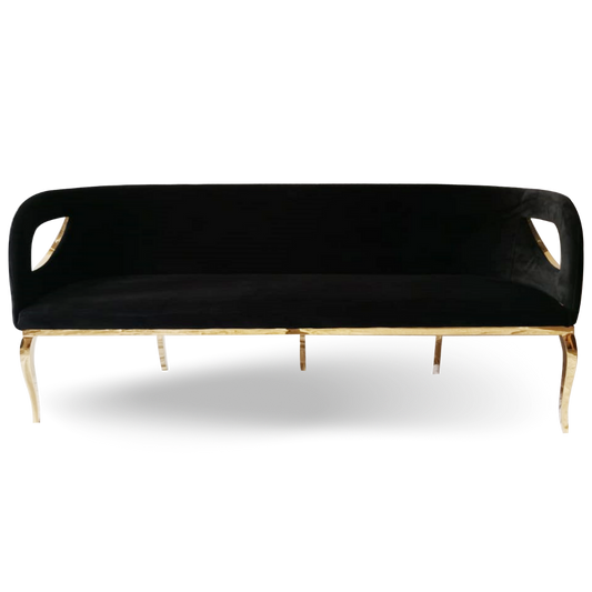 EYE LID LOUNGE SOFA BLACK VELVET 3 SEATS GOLD FRAME