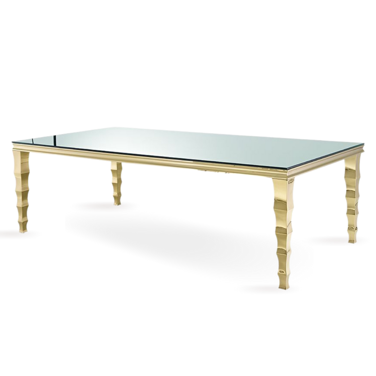 Event furniture rental Dubai GOLD STEAL DINING TABLE WITH MIRROR  ON TOP 8-10 PEOPLE 