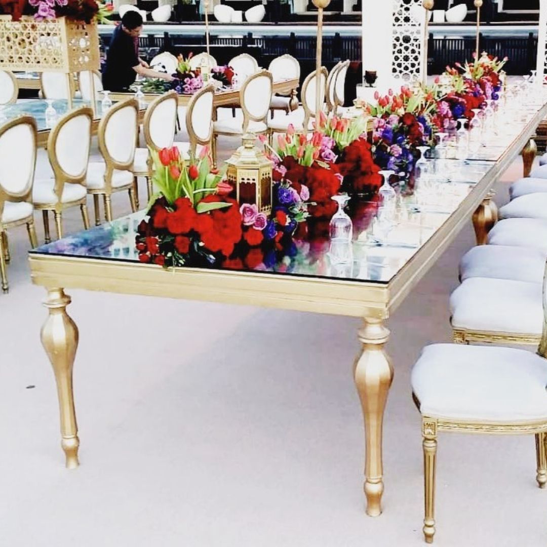 GOLD OR WHITE MIRROR - TOPPED DINING TABLE 8-12 PEOPLE