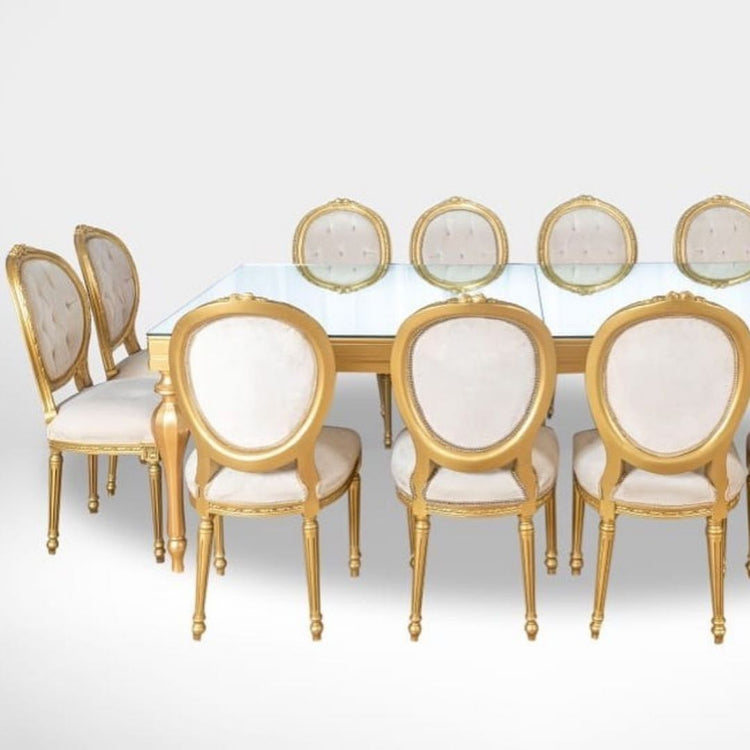 Golden Wooden Dining Table 8-12 ppl | Dubai Rental Furniture | Event Rentals 