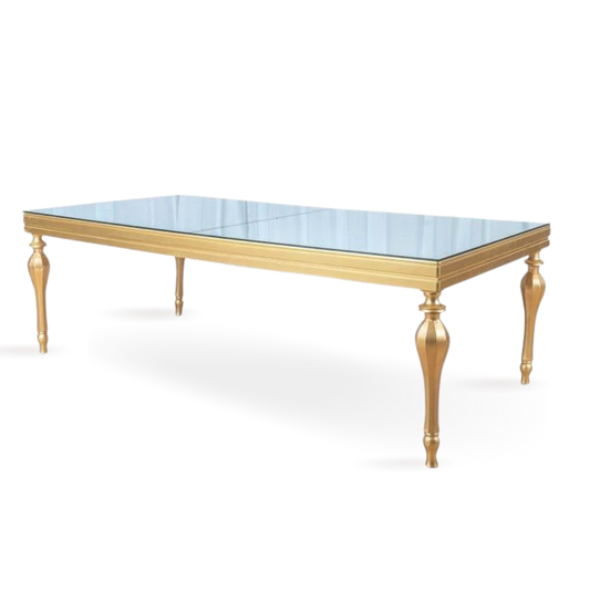Golden Wooden Dining Table 8-12 ppl | Dubai Rental Furniture | Event Rentals 