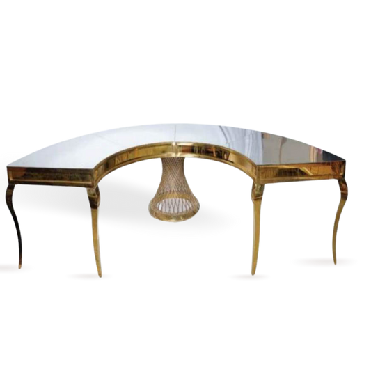 HALF MOON GOLD DINING TABLE FROSTED TOP 16-25 PEOPLE