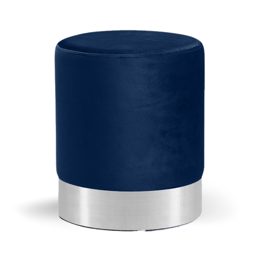 Round Ottoman Blue Velvet Silver Base| Event Rentals Dubai 