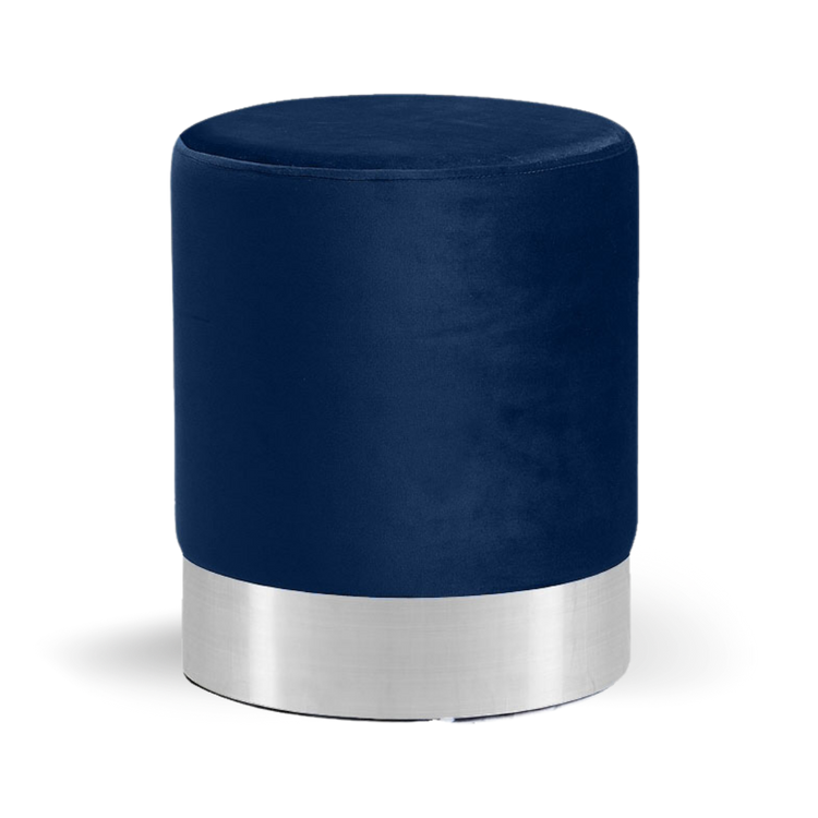 Round Ottoman Blue Velvet Silver Base| Event Rentals Dubai 