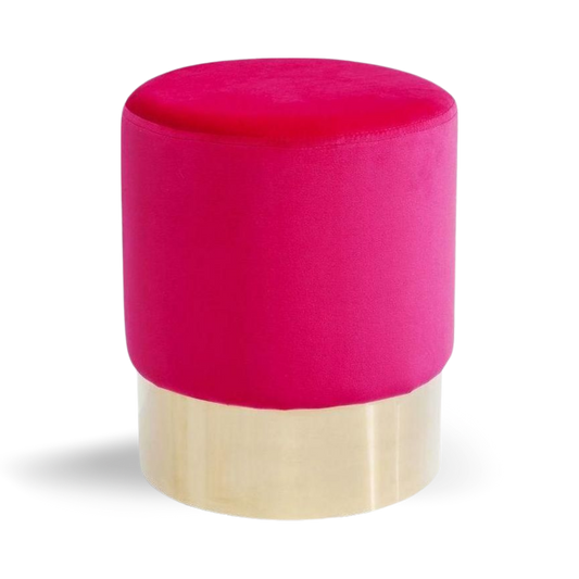 HETHRO ROUND OTTOMAN CRIMSON VELVET GOLD BASE