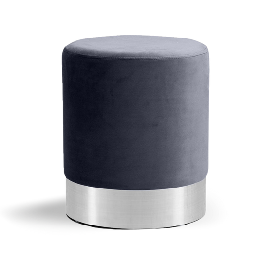 Round Ottoman Gray Velvet Silver Base| Event Rentals Dubai 