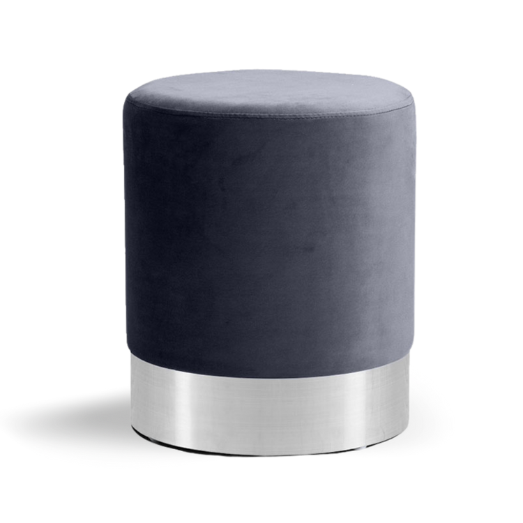 Round Ottoman Gray Velvet Silver Base| Event Rentals Dubai 