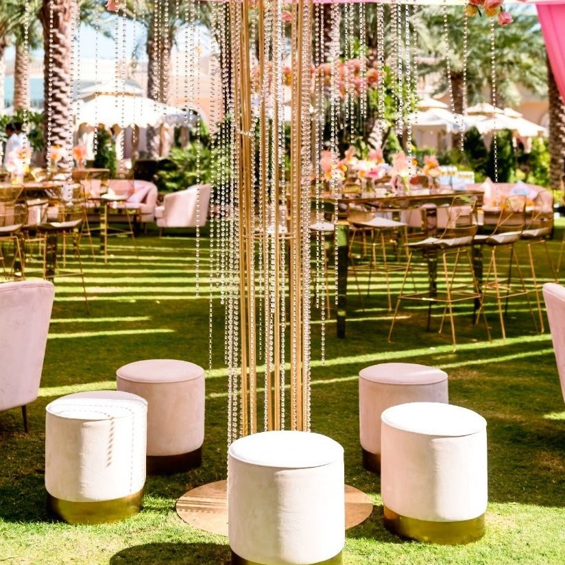 Hethro Round Ottoman Ivory Velvet| Event Rentals Dubai 