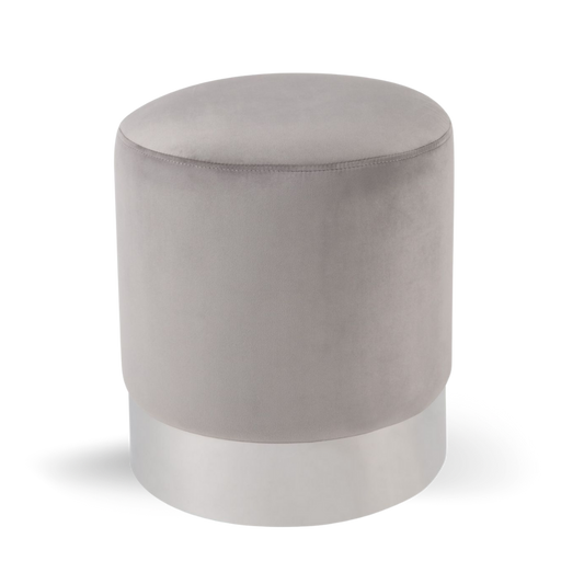 Round Ottoman Light Gray Velvet Silver Base| Event Rentals Dubai 