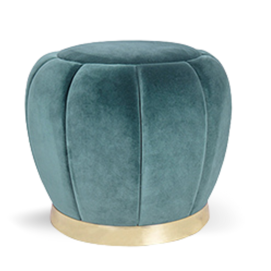 Lotus Round Ottoman Olive Velvet Gold Base| Event Rentals Dubai 