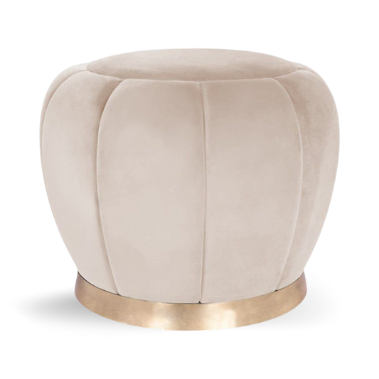 Lotus Round Ottoman Oyster Velvet Gold Base| Event Rentals Dubai 