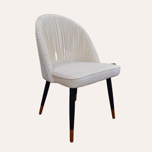 WHITE LEATHER DINING CHAIR WOODEN GOLD LEGS