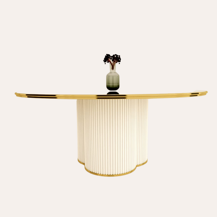 ROUND WHITE & GOLD DINING TABLE  8-10 PEOPLE