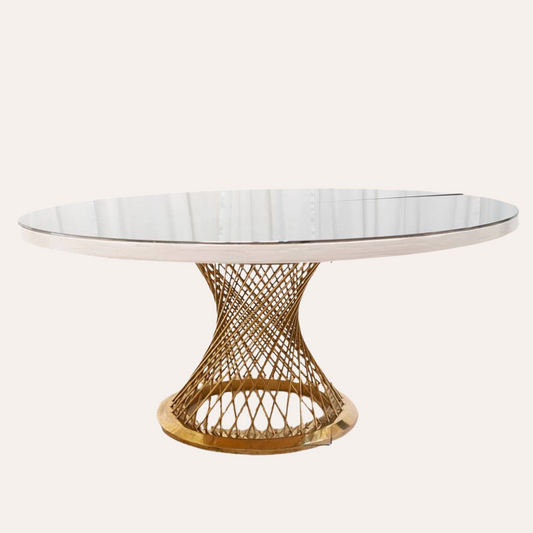 GOLD BASE MIRROR-TOPPED DINING TABLE 10-12 PAX