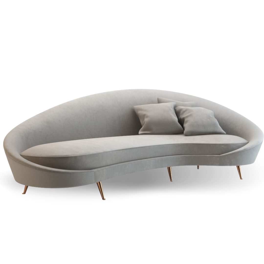 OASIS LOVESEAT VELVET 3 SEATS CURVE GRAY SOFA