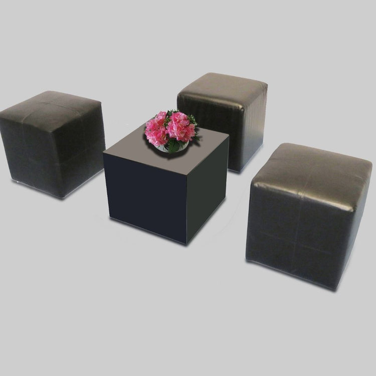 Roma Cube Ottoman Faux-Leather Black & White | Event Rentals Dubai 