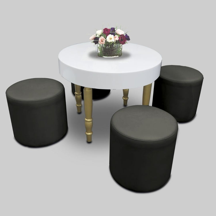 Roma Round Ottoman Faux-Leather Black & White