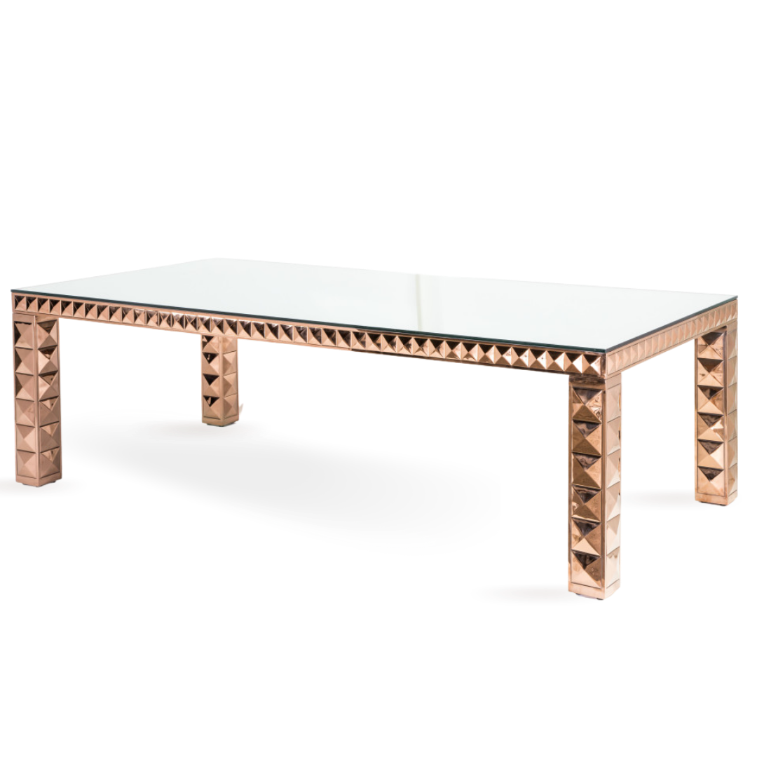 ROSE GOLD STEAL RECTANGULAR DINING TABLE WITH MIRROR ON TOP 8-10 PEOPLE