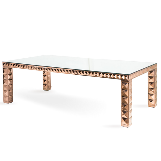 ROSE GOLD STEAL RECTANGULAR DINING TABLE WITH MIRROR ON TOP 8-10 PEOPLE