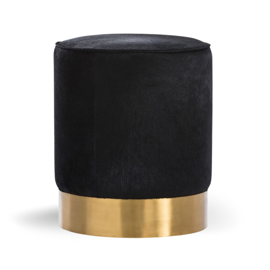 Hethro Round Ottoman Black Velvet Gold Base| Event Rentals Dubai 