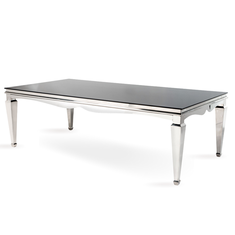 SILVER STEAL DINING TABLE WITH MIRROR ON TOP 8-10 PEOPLE