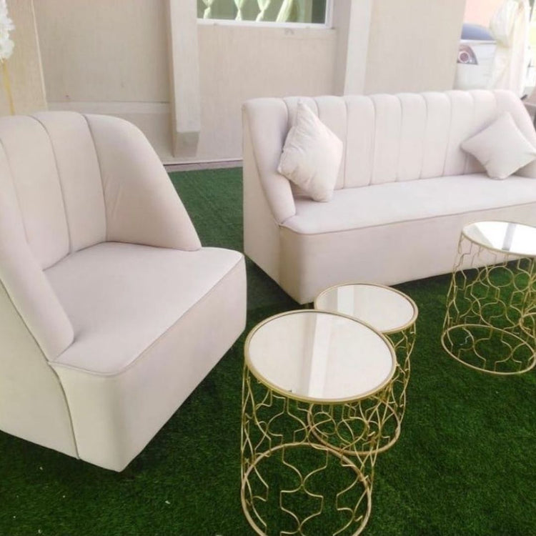 Tufted 2 Seats Lounge Sofa Beige Color Velvet| Event Rentals Dubai