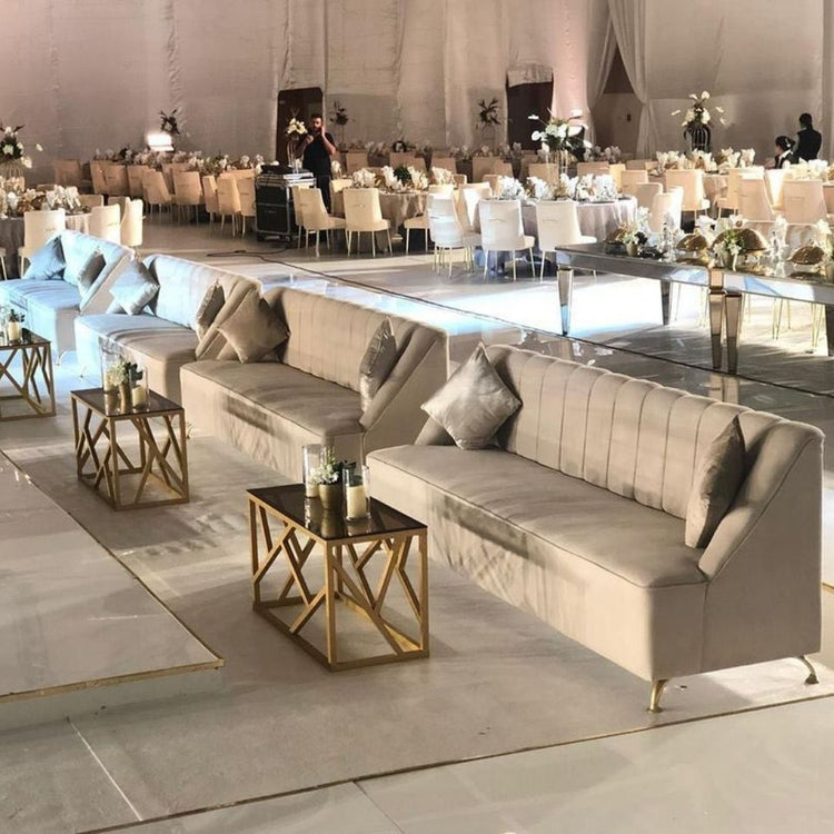 Tufted 2 Seats Lounge Sofa Beige Color Velvet| Event Rentals Dubai