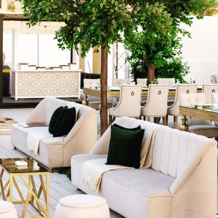 Tufted 2 Seats Lounge Sofa Beige Color Velvet| Event Rentals Dubai