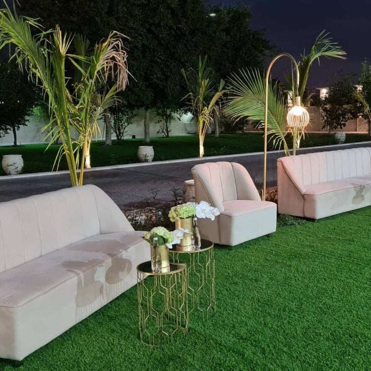 Tufted 2 Seats Lounge Sofa Beige Color Velvet| Event Rentals Dubai