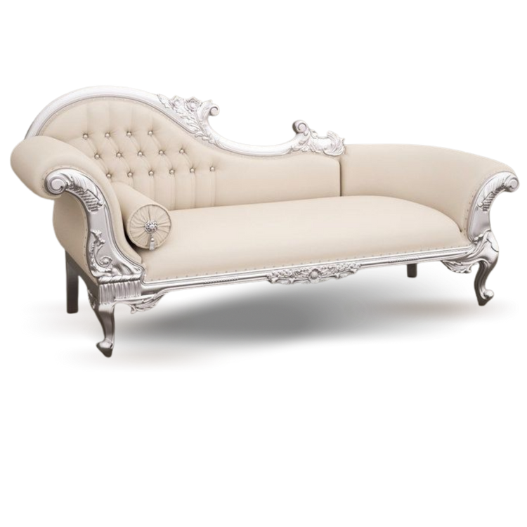 VINTAGE ITALIAN BRIDAL SOFA OYSTER VELVET WHITE LEGS