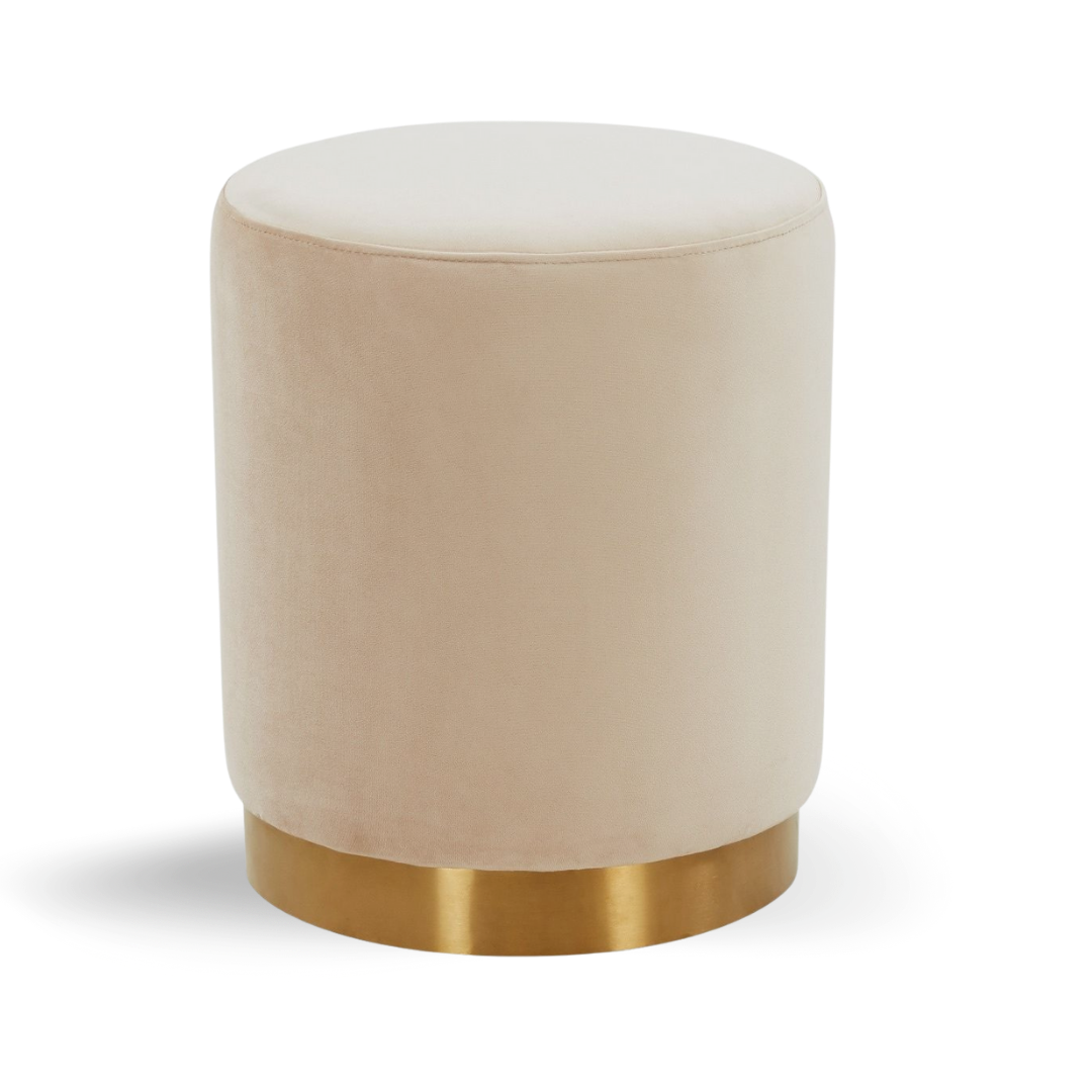 Hethro Round Ottoman Ivory Velvet| Event Rentals Dubai