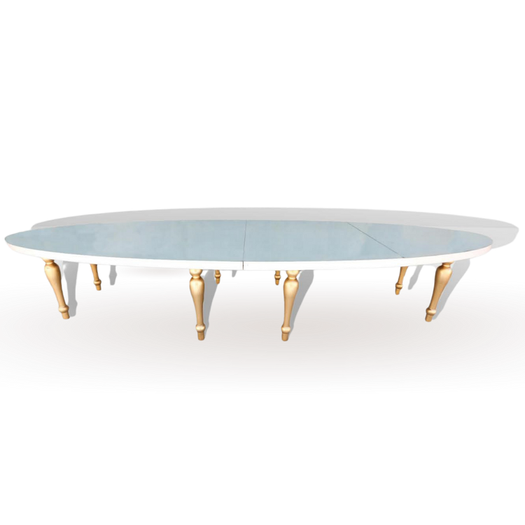 WHITE MIRROR - TOPPED OVAL DINING TABLE 8-10 PEOPLE