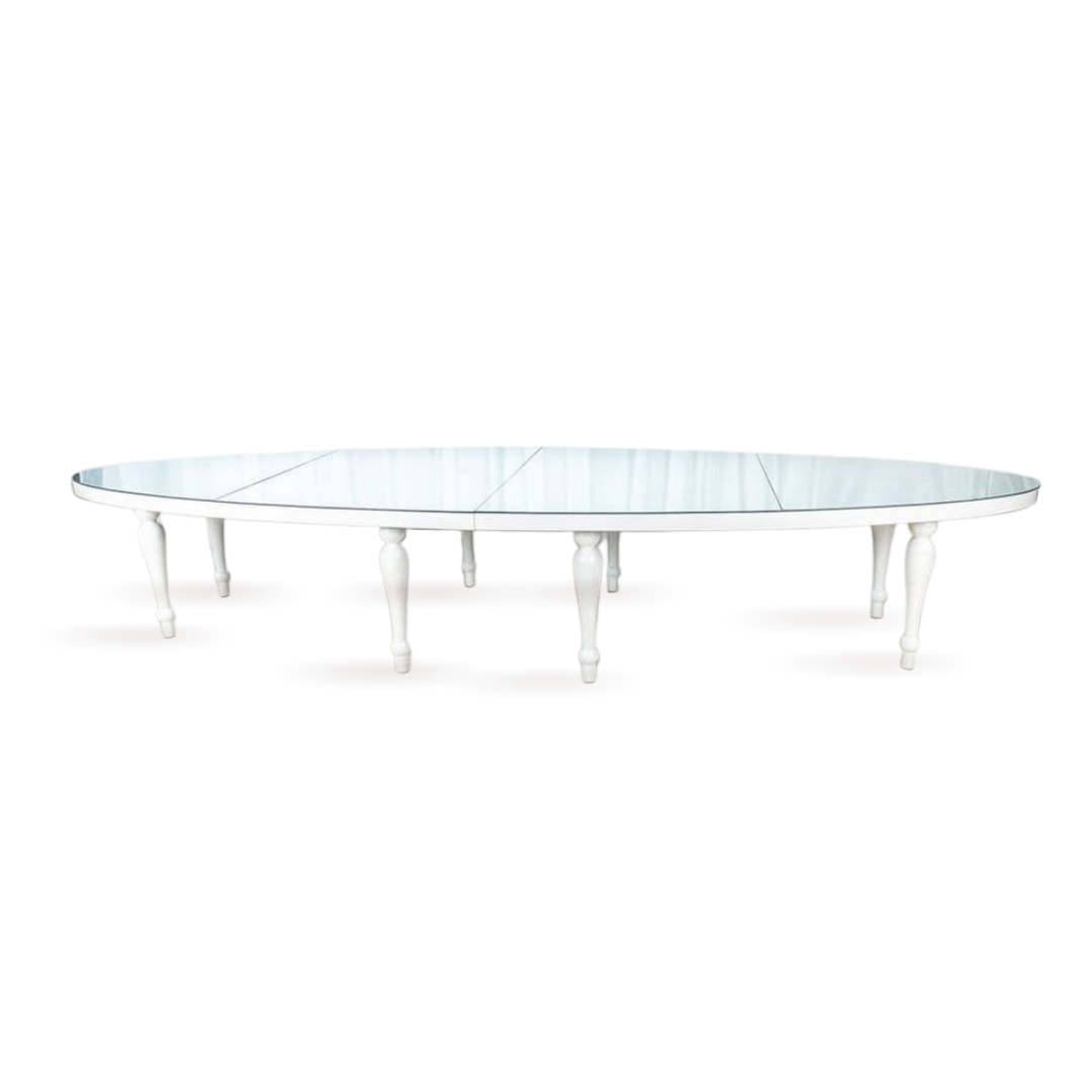 WHITE MIRROR - TOPPED OVAL DINING TABLE 8-10 PEOPLE