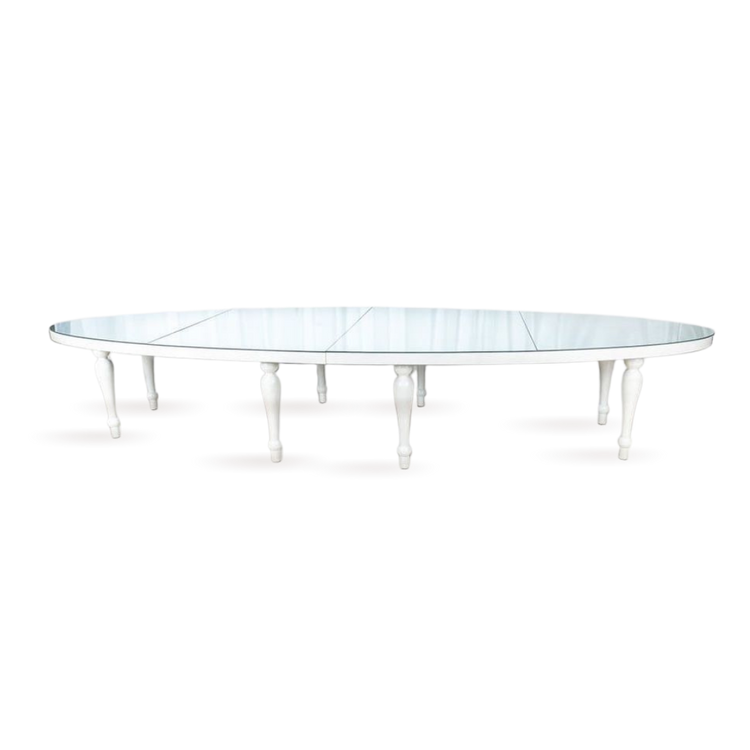 WHITE MIRROR - TOPPED OVAL DINING TABLE 8-10 PEOPLE