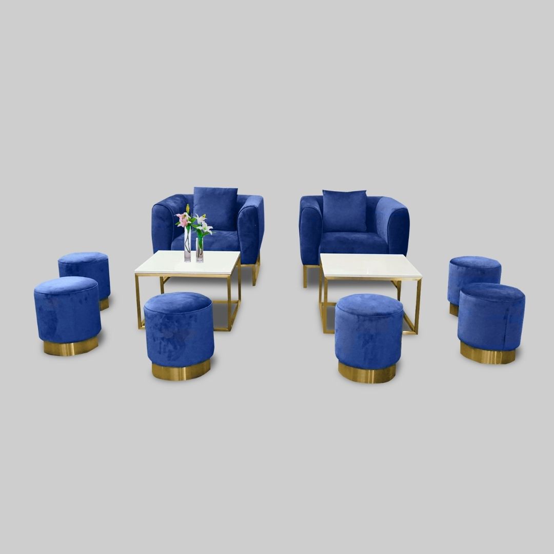 Hethro Round Ottoman Navy Velvet| Event Rentals Dubai 
