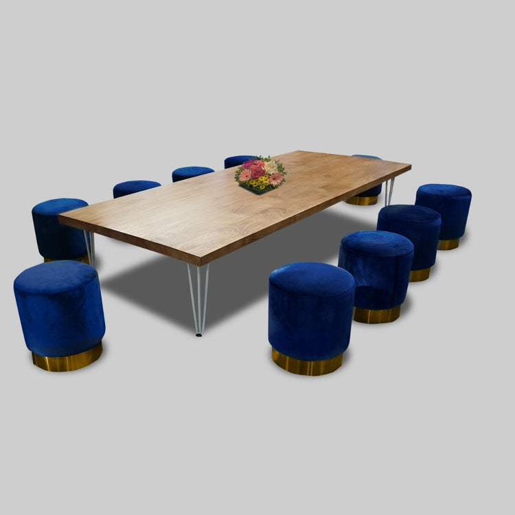 Hethro Round Ottoman Navy Velvet| Event Rentals Dubai 