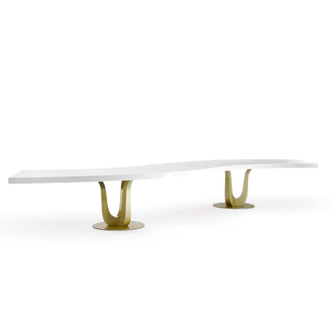 S CURVE DINING TABLE WOODEN TOP 8-10 PEOPLE